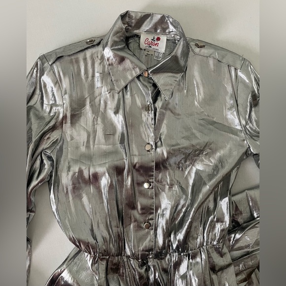 Vintage Silver Metallic Jumpsuit Caron Chicago Size 10 - Picture 4 of 8